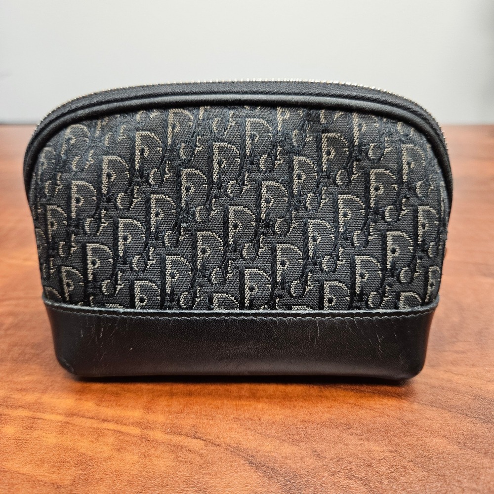 Christian Dior Vintage Black Oblique‎ Trotter Cosmetic Makeup Pouch Zip Case